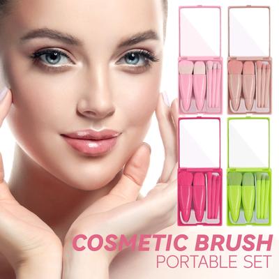 Portable 5-piece Makeup Brush Travel Set With Mirror Multifunctional Brush