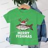 Merry Fishmas Print Christmas T-shirts Short Sleeve Boys Girls Fashion Christmas Clothes Cartoon Hip Hop Wild Xmas Tees