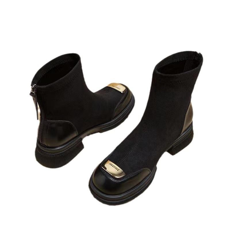 Thick-soled Boots Thick Heel Martin Boots Autumn and Winter New Small Height-increasing Splicing Short Boots Elastic Thin Boots