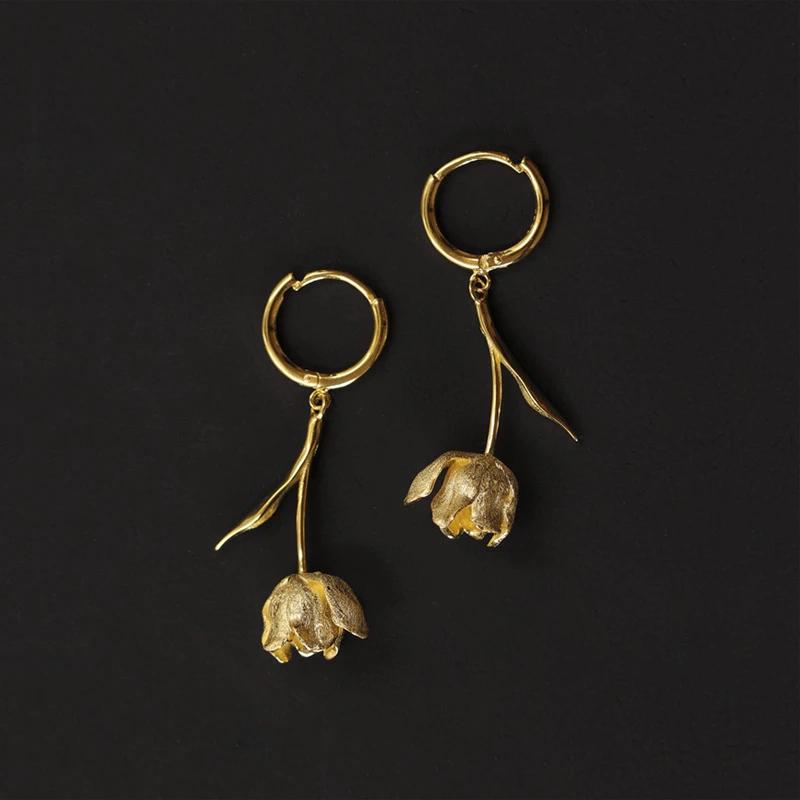 Tulip Flower Design Pendant Hoop Earrings for Women Fashion Personalized Jewelry Light Luxury and French Niche Design Earrings