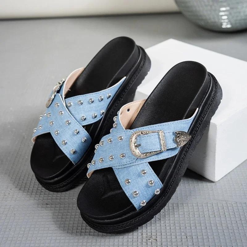 New Fashion Platform Sandals Blue Ladies Summer Dress Open Toe Beach Slippers Punk Gothic Wedge Heel Women Sandals Plus Size