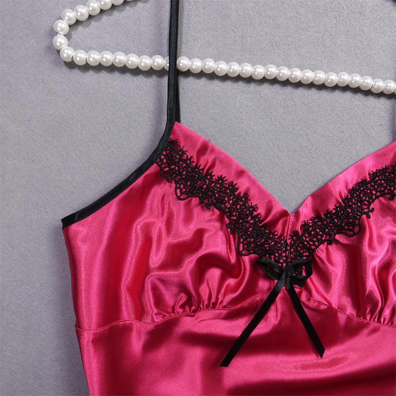 Women's Summer Lace Trim Ice Silk Pajama Set - Cool, Breathable Camisole Nightgown with Short Skirt