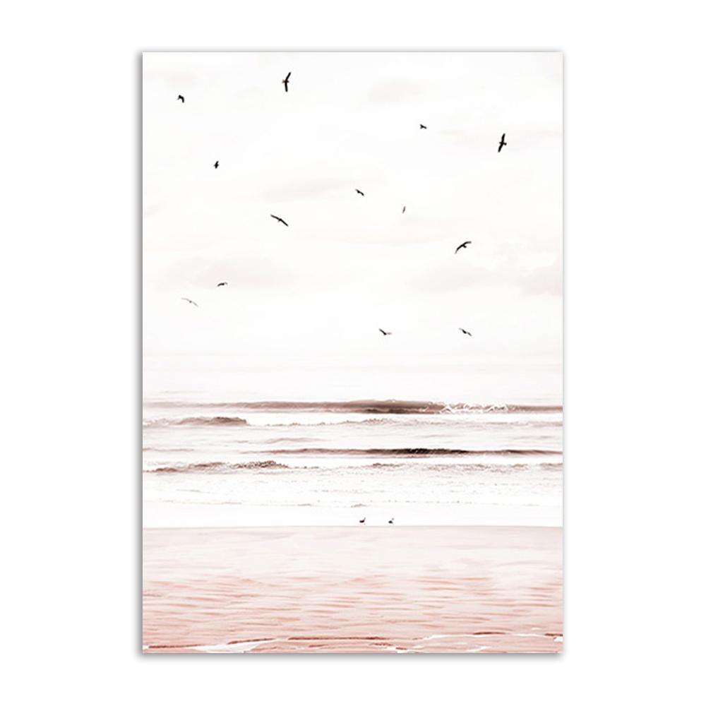 Pink Seascape Wall Art Canvas Painting Sunshine Beach Wall Poster Print Starfish Palm Tree Prints Nordic Wall Picture Home Decor