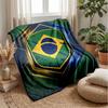 Brazil Football Printed Flannel Blanket Skin Friendly Warm Decorative Throw for Indoor Couch Bed Daily Use