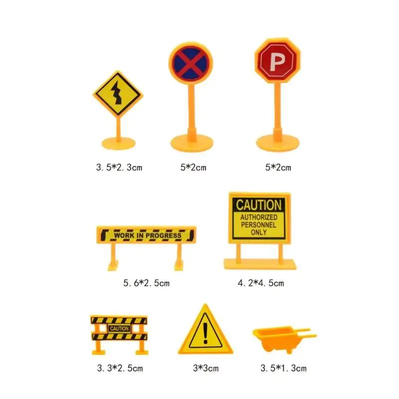 8Pcs Dollhouse City Engineering Road Sign Yellow Traffic Model Simulation Item Ornament Miniature Toys Doll House Accessories