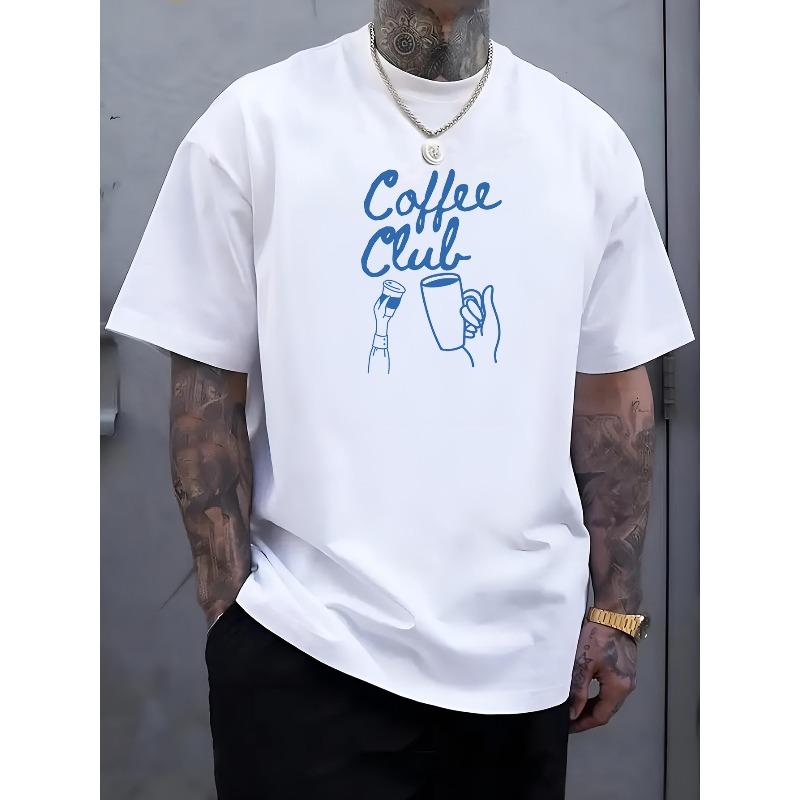

Men S Casual Summer Coffee Club Graphic T-Shirt - Soft, Breathable Round Neck Tee with Stylish Coffee Cup Design, Comfortable Casual Attire S белый
