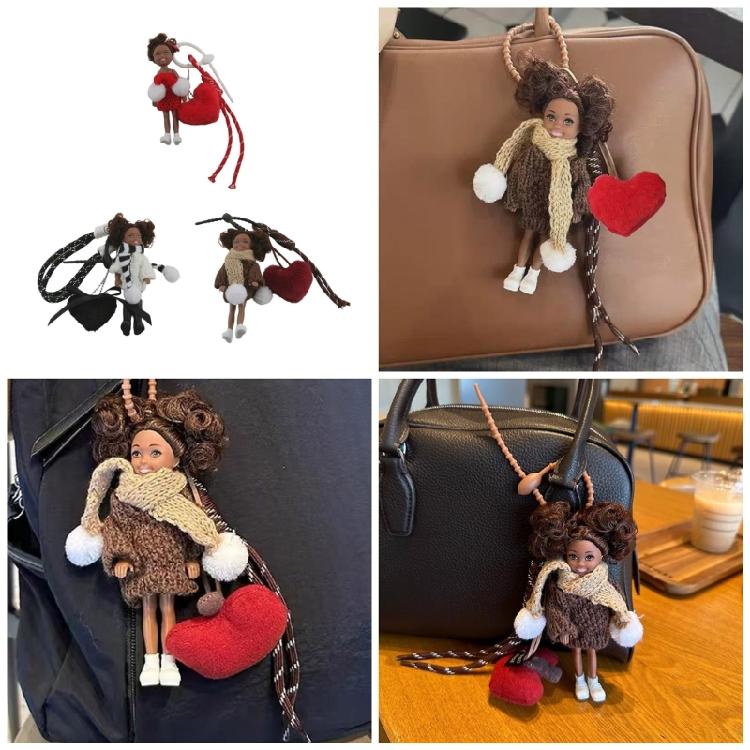 Colorful Curly Hair Doll Charm Keychain Braided Rope Heart Pendant Keyring Trendy Key Decoration for Fashion Lovers
