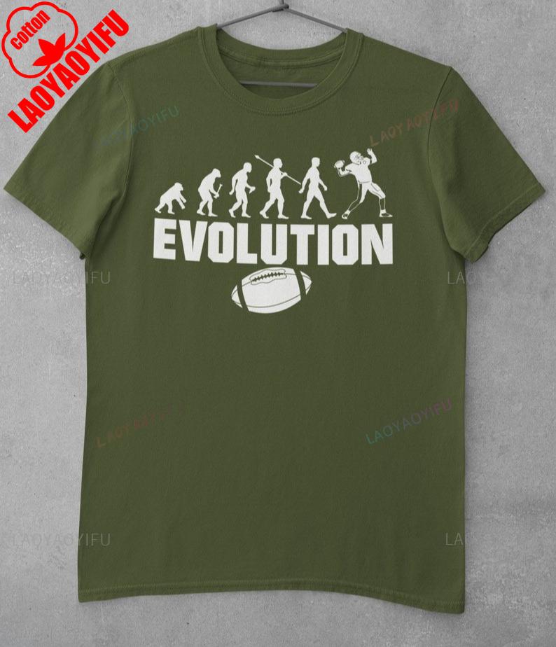 

Harajuku Evolution of American Football Shirt From Ape Through Prehistoric Man To Quarterback Throwing The Ball Graphic T Shirts 4XL
