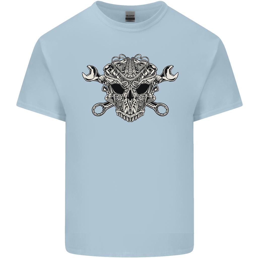Mechanic Engine Skull Unisexs Light Cotton TShirt