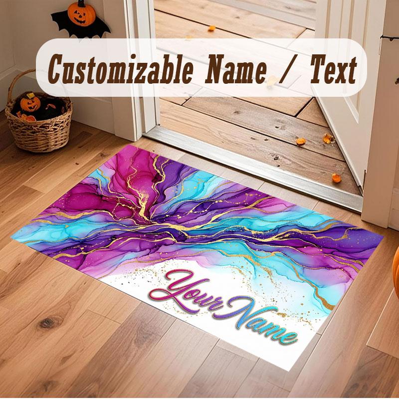Abstract Geometric Theme Crystal Velvet Floor Rug Personalized Custom Name Text Warm Carpet Home Decoration