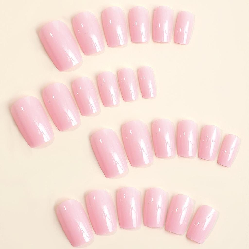 Rectangular Light Pink Press-On Nail Tips - Removable, High-End Finish