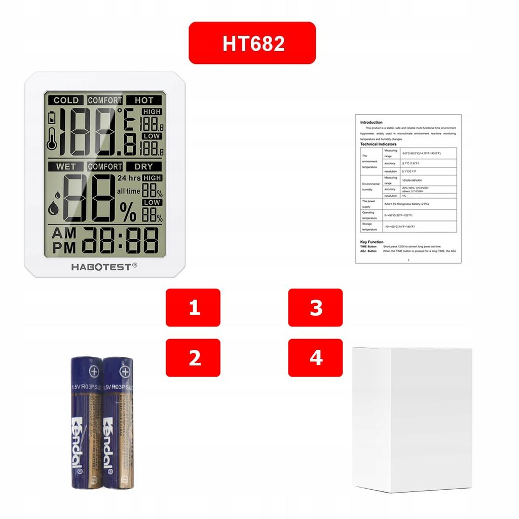 Thermo-Hygrometer Temperature Humidity Measurement Easy To Read Large Screen Habotest
