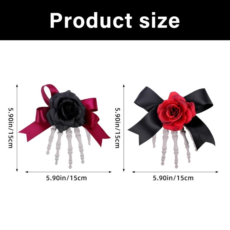 1pc Lightweight Gothic Skeleton Hand Hairpin Rose Design Secure Hold Accessories For Haunted Event