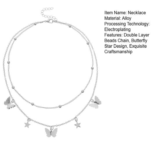Yousheng Schmetterling Stern Halskette Damen Doppelschicht Perlenkette Mode Anhänger Elegantes Geschenk für Ehefrau Freundin