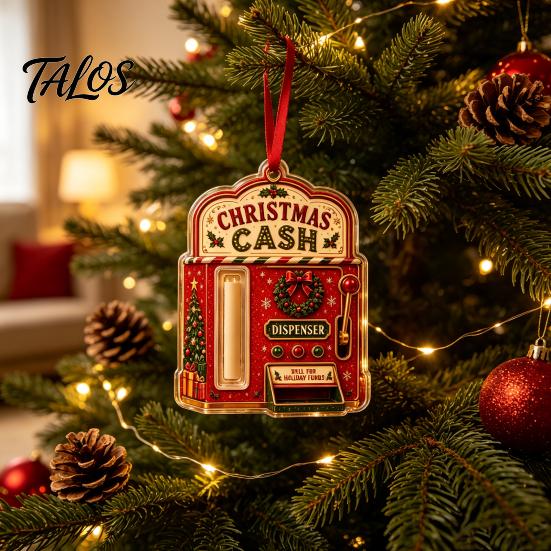 Acrylic Hanging Decorations for Tree 2D Christmas Cash Holder Ornament, Gift Card Fun Accessories Xmas Decor, Reusable Pocket Keepsake Holiday