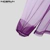 INCERUN Men Turtleneck Ruffled Layers Long Sleeve See Through Party Mesh Sheer Tops
