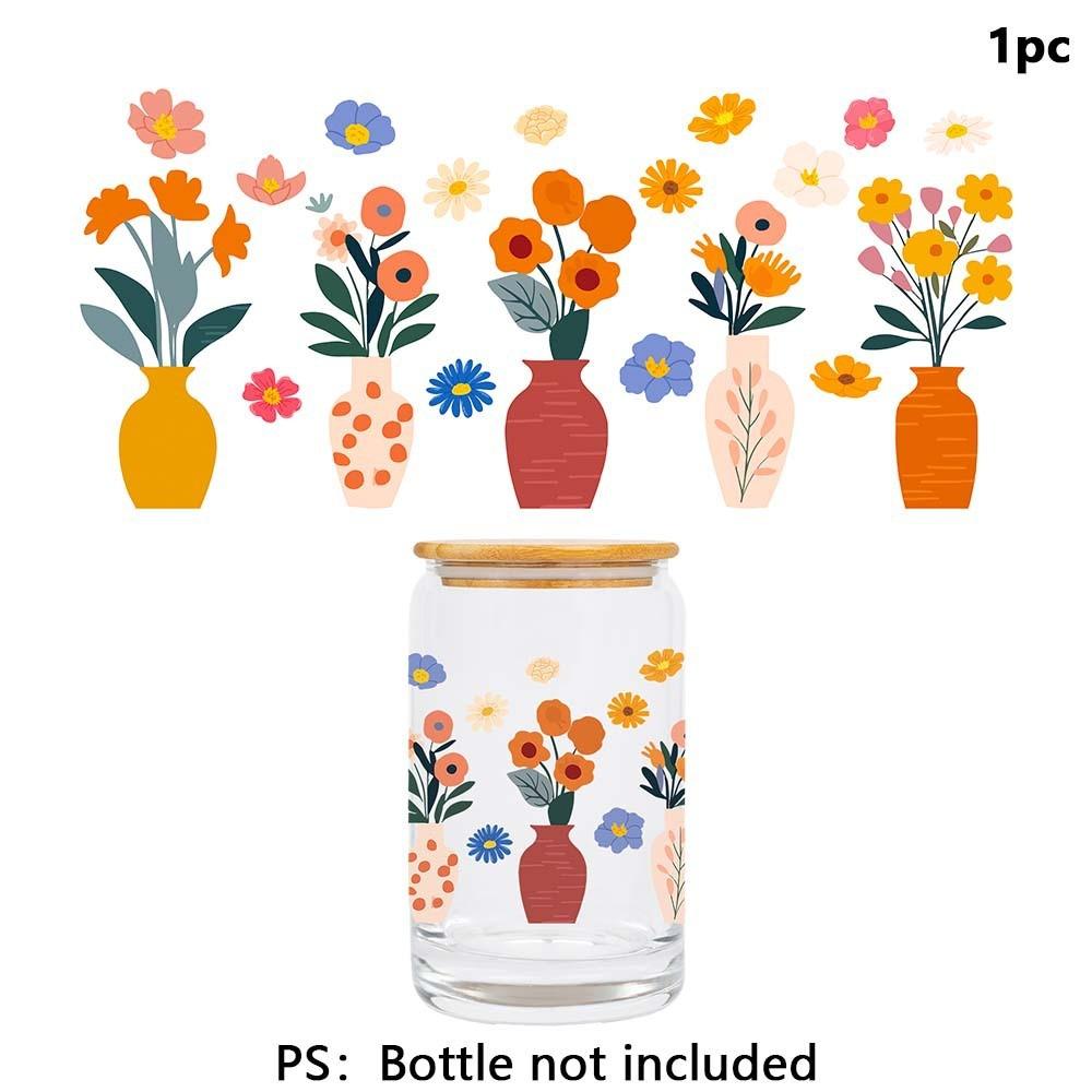 Glas Wasserbecher mit frischen Blumenpflanzen-Serie Kristall Transferaufkleber zur Heimdekoration