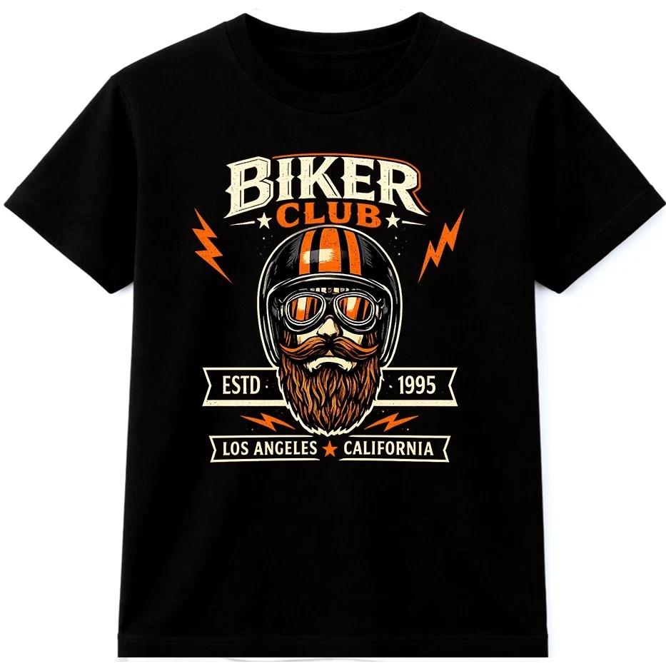 Футболка для мотоциклиста Винтажный шлем байкера Очки Ретро Графическая футболка XL