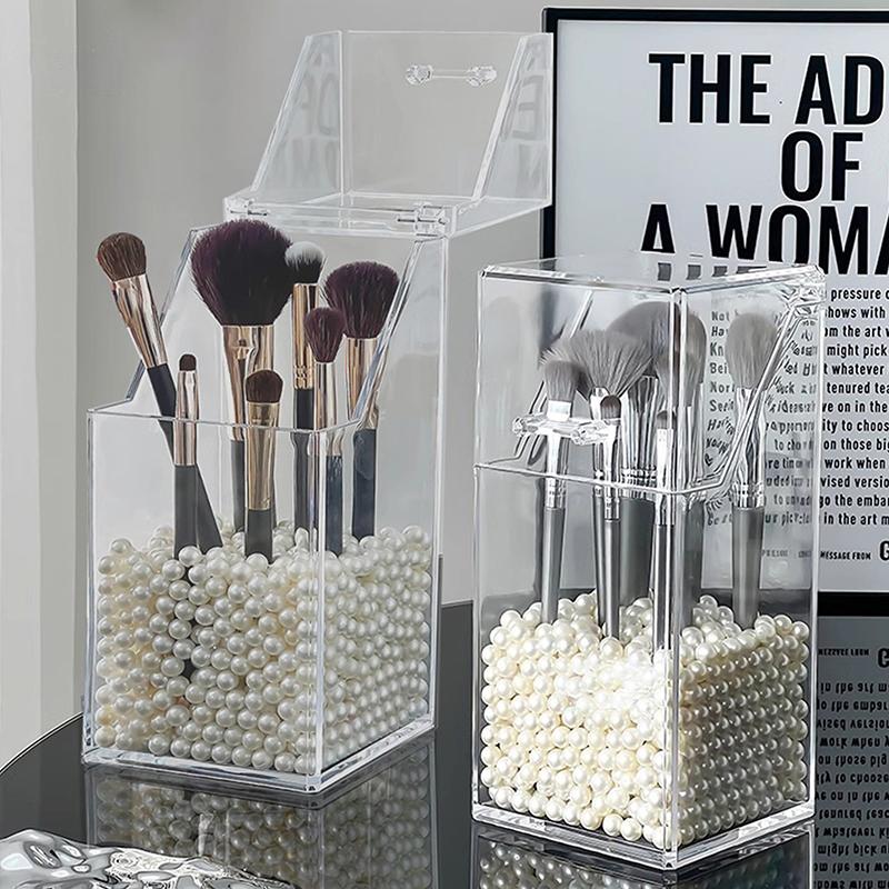 1PCS Makeup Lipstick Cosmetic Box Organizer Tube Transparent Fashion Desktop Makeup Brush Bucket Cup Holder With Lid Dust-proof
