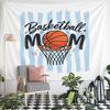 Basketball Mom Hand Drawn Hoop and Ball Wall Tapestry Light Blue Stripe Cute Sport Decor for Living Room Gift
