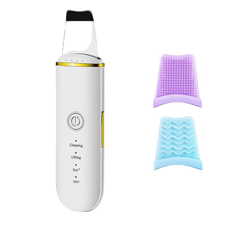 Ultrasonic Facial Skin Scrubber Face Spatula Pore Cleaner Blackhead Remover Tools for Facial Deep Cleansing 4 Modes White