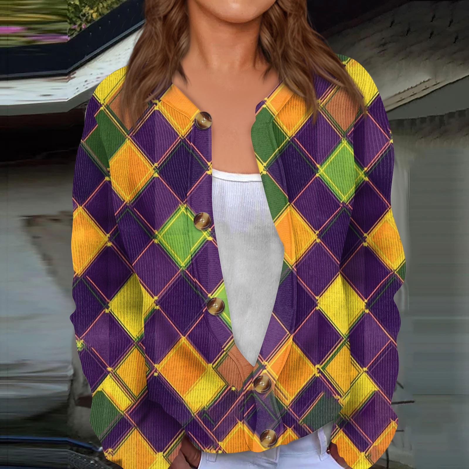 

Женский кардиган с принтом Марди Гра с длинными рукавами и пуговицами L красный