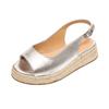 Huge Easy To Wear Straw Woven Open-toed Sandals Women's Summer Retro Heightened Thick-soled Wedge Heel One-word Buckle with Round Head Roman Sandals