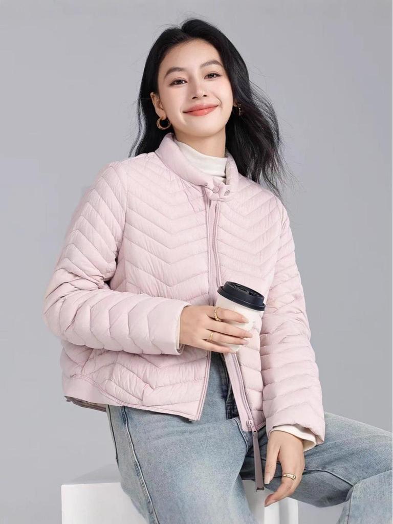 Women's Lightweight Stand-Collar Down Jacket 2025: Autumn/Winter Fashion, Casual Loose Fit, 90% White Duck Down