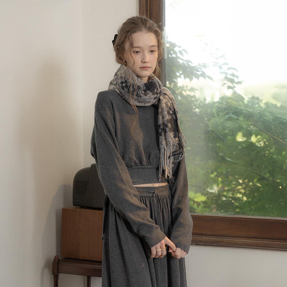 Peulaudeumali Pm_Tie-Strap Knit Top And Skirt Two-Piece Set_Charcoal