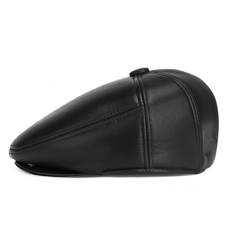 Men's Autumn-Winter Velvet-Lined PU Duckbill Cap with Ear Protection for Elderly