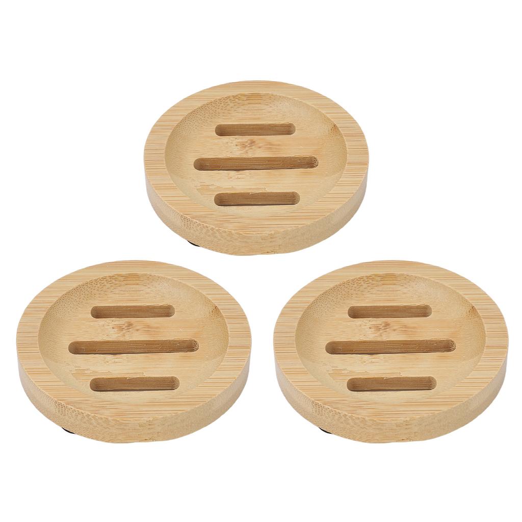 3 Stück Bambus Runde Seifenschale Zuhause Badezimmer Retro Elegant Selbstentwässernde Seifenhalter Ablage für Küche