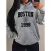 Boston City 1998 Art Letter Printing Hoody Women Pocket Y2K Fleece Hoodie Autumn Multicolor Sportswear Loose Clothes