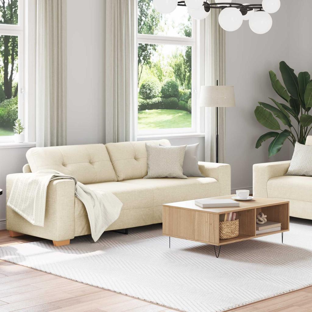 Sofa Set of 2 Beige Linen Blend Fabric