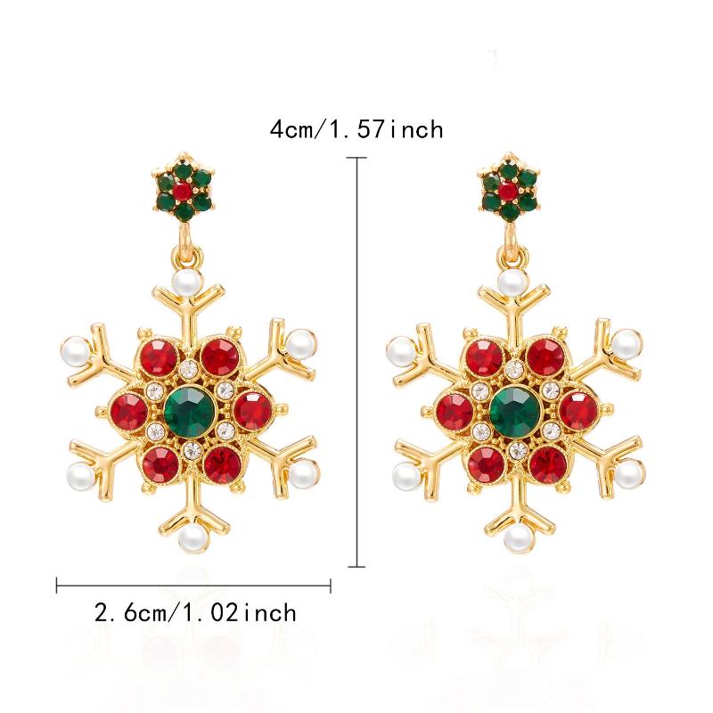 Shiny Snowflake Stud Earrings  Zircon Pearl Dangle Piercing Drop Earrings Long Tassel Earring Christmas Gifts