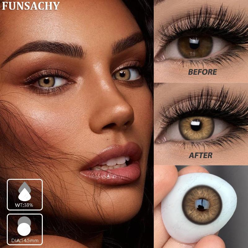 Funsachy 1 Pair Contact Lenses Pupil Blue Eye Color Eye Lenses Beautiful Natural Soft Brown Gray Cosmetic Lenses Annual