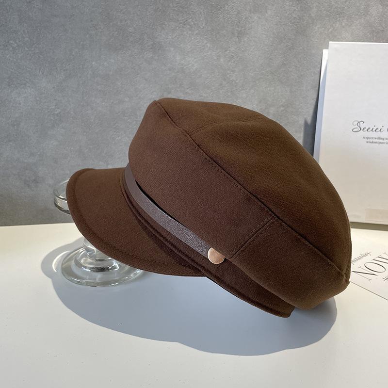 

Восьмиугольная шляпа осенне-зимняя шляпа женская шерстяная ретро британская шляпа с плоским верхом черный берет создает ощущение маленького и утонченного лица M（56-58cm）