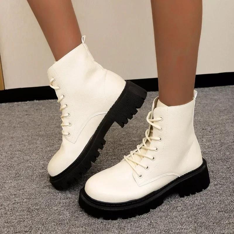 Women's Shoes Brand Ankle Women's Boots Classics Modern Boots Women Round Toe Front Lace-up Med Heel Plus Size Female Shoes