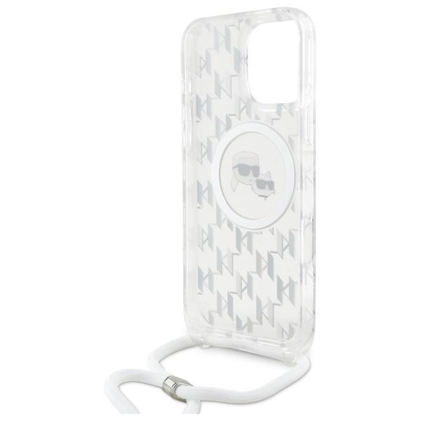 Karl Lagerfeld Klhmp16Lhckcklct Iphone   16 Pro 6.3 Transparent Hardcase Iml Crossbody Monogram Karl & Choupette Head Magsafe