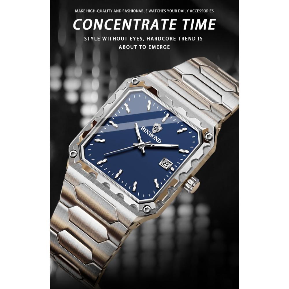 BINBOND Men's Luxury Quartz Watch Durable Accurate Luminous Waterproof Auto Date Business Fashion Wristwatch
