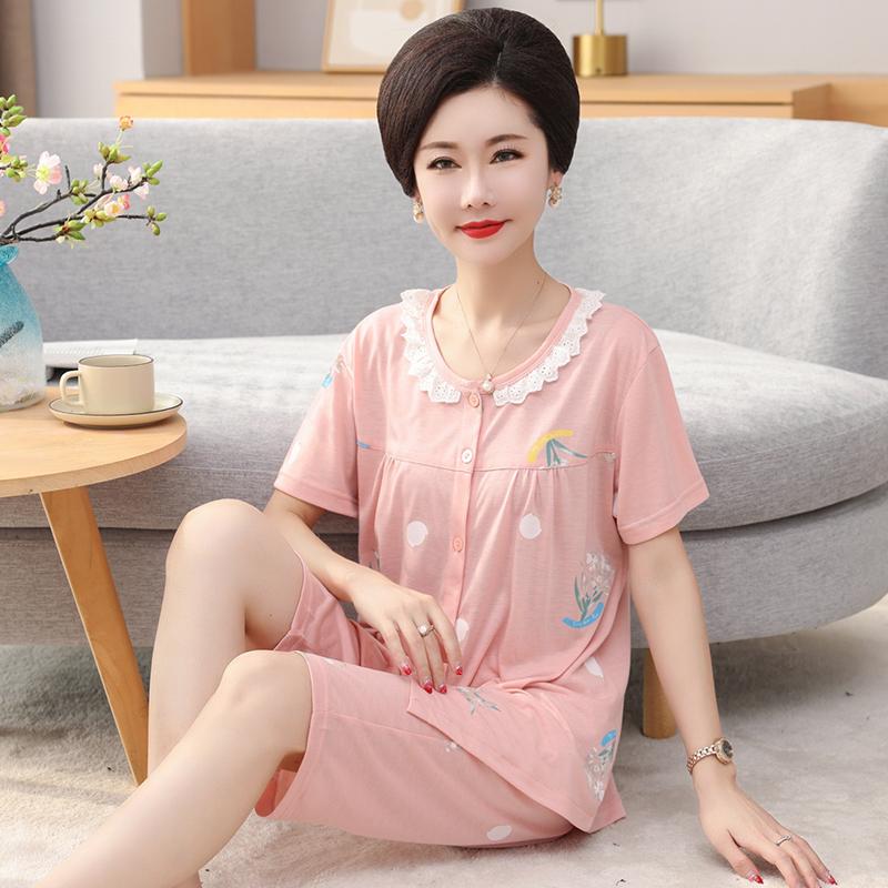 Summer Cotton Capris Pajamas Set Floral Print Pajama for Women Leisure Pyjamas Soft Lapel Pijamas