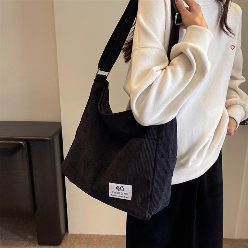 Corduroy Women's Solid Color Top Handle Shoulder Bag Women Trend Aesthetic Luxury Large Capacity Shopper Crossbody Bag CLE