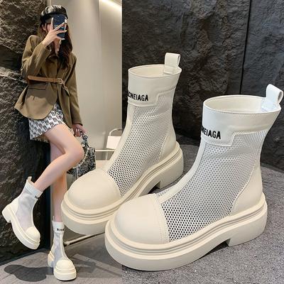 2024 Summer New Net Boots Thick-soled Martin Boots Women's Breathable Hollow Versatile Mesh Short Boots Heightening Cool Boots Women's Shoes