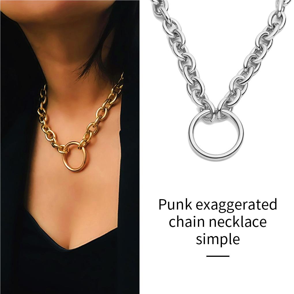 Simple Thick Lock Chain Geometric Hollow Circle Punk Necklace Fashion Jewelry