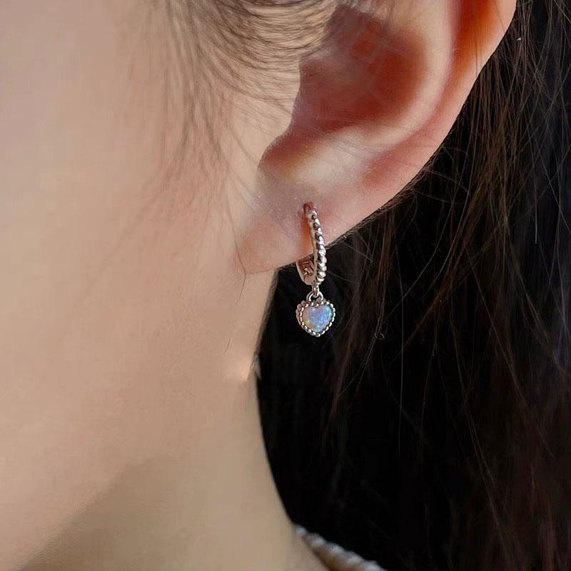 BF CLUB 925 Silver Earrings For Women Trendy Moonstone Heart Earring Jewelry Prevent Allergy Party Accessories