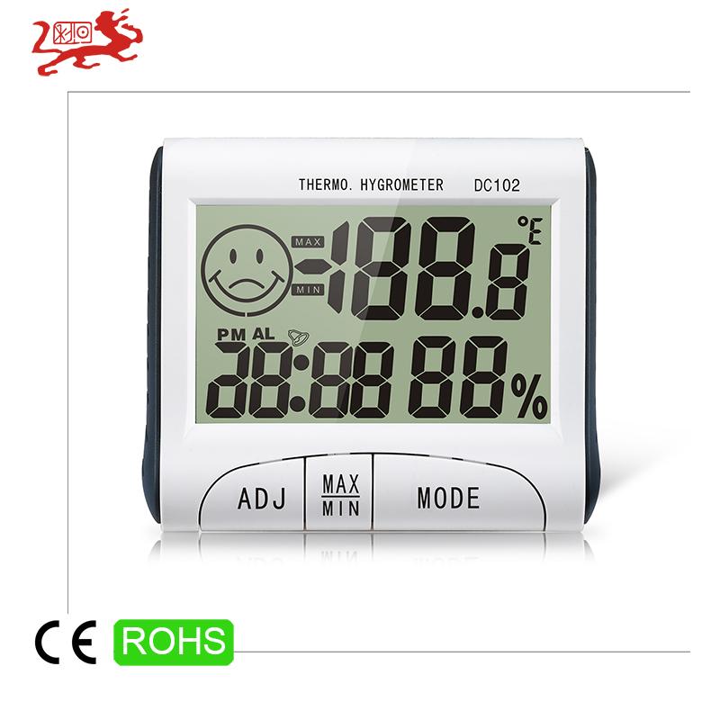DC102 Digital Thermo-Hygrometer with Clock & Comfort Smile, Indoor Temperature Humidity Monitor - Desk/Wall Mount