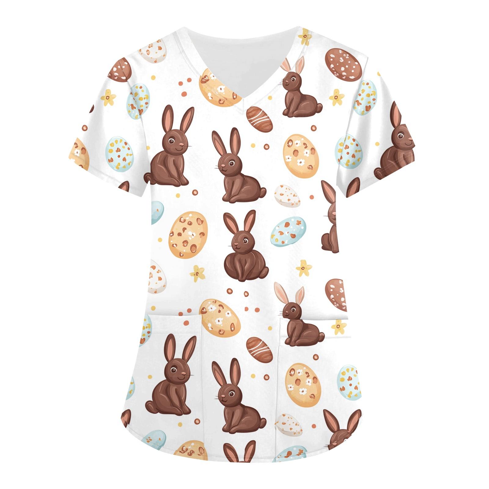 

Женский свободный свитер с принтом пасхального яйца, V-образным вырезом, карманом, коротким рукавом XL белый