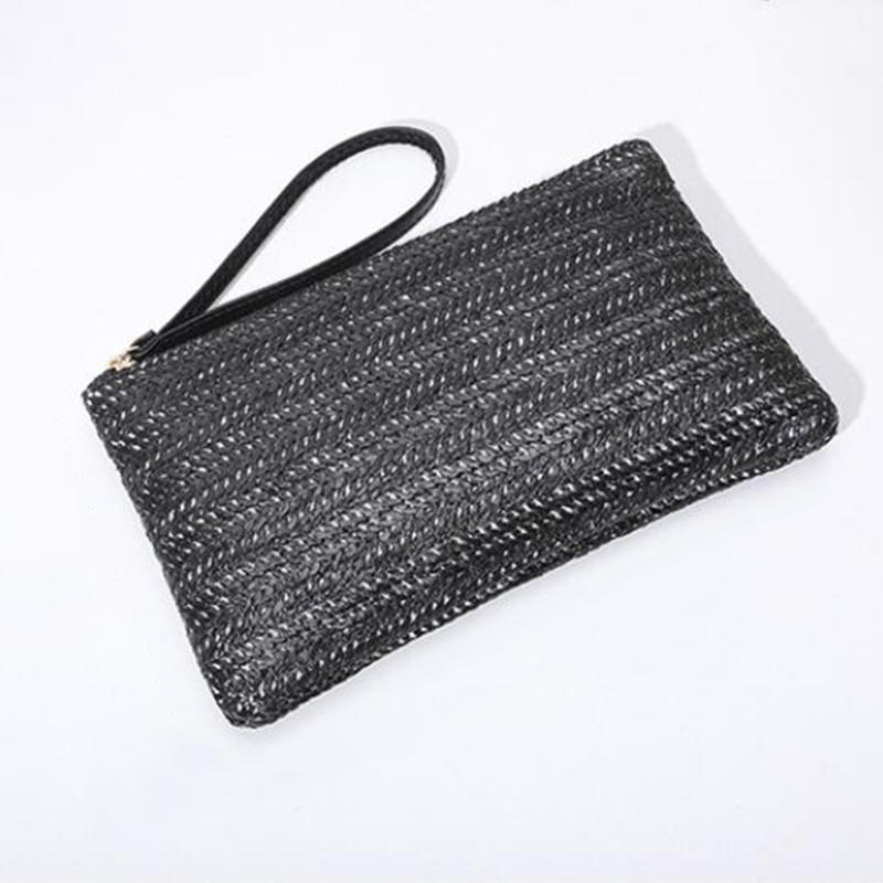 Fashion Ladies Weaving Bag Wristlet Clutch Women Daily Money Phone Clutch Solid Straw Woven Coin Purse Beach Wallet Card Leisure Travel