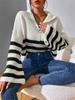 Herbst Winter Neuer Stil Gestreift Farbblock Stehkragen Strick Pullover Pullover Oberbekleidung für Damen