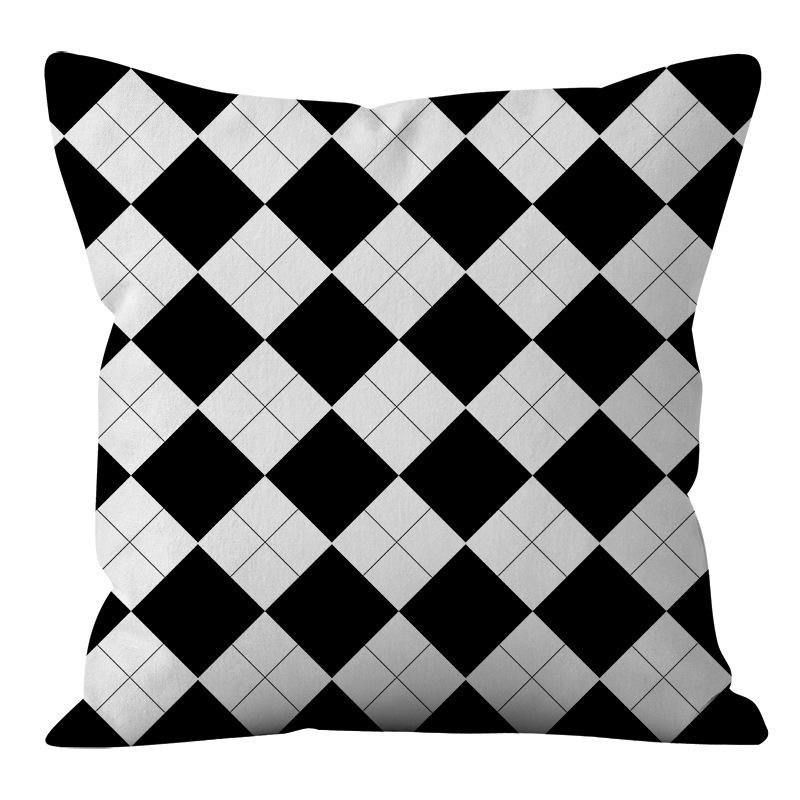 Nordic Ins Style Simple and Light Luxury Lines Black and White Plaid Pillow Case Pillow Lunch Break Pillow Sofa Cushion