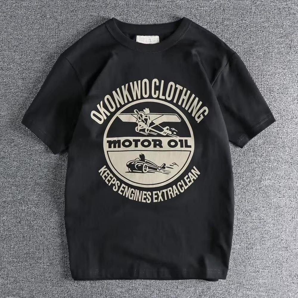 

Летняя новая американская ретро футболка с короткими рукавами и круглым вырезом с буквенным принтом, мужская модная простая повседневная спортивная футболка S чёрный